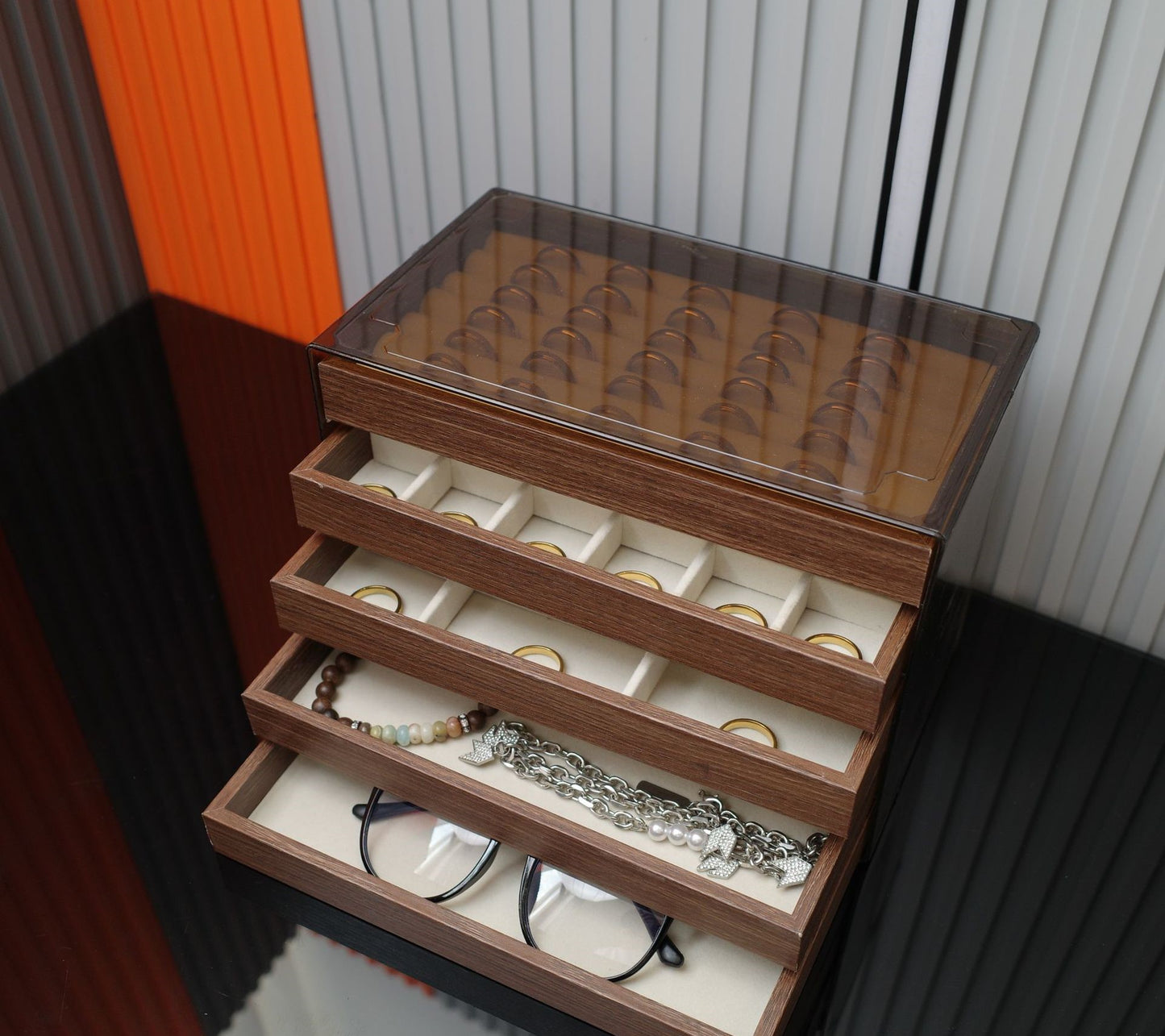 Walnut Wood Grain Vintage Dressing Table Box