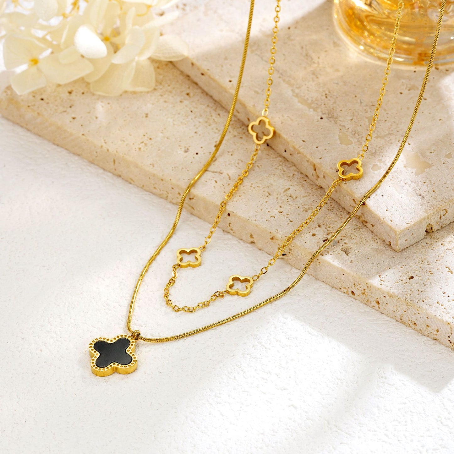 Double-layered Four-Leaf Necklace