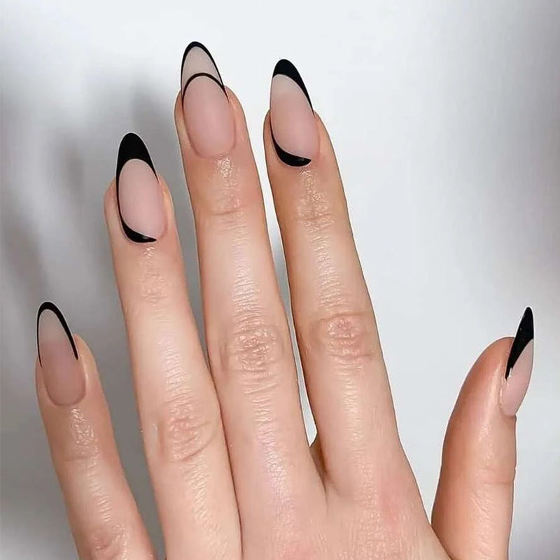 Black matte line teardrop nail