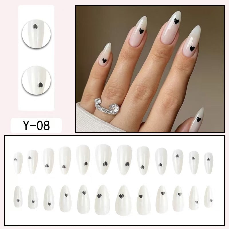White & Black Small Heart Teardrop Nail