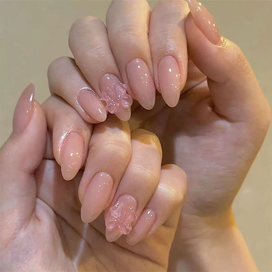 Pink Transparent Bow Nail