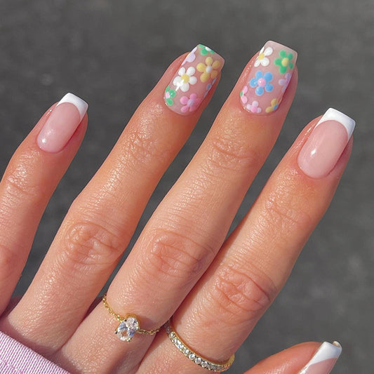 Multi-Colored Small Flower Manicure Nail