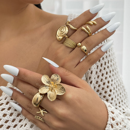 Maximalistic Finger Ring Sets (Golden) - 8pcs (full set adjustable)