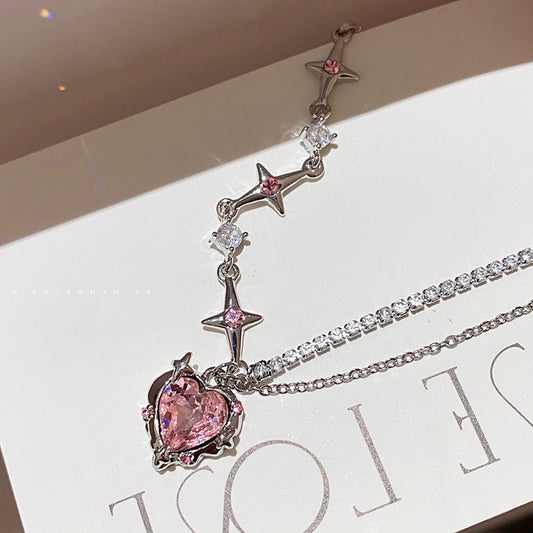 Hot girl diamond heart necklace