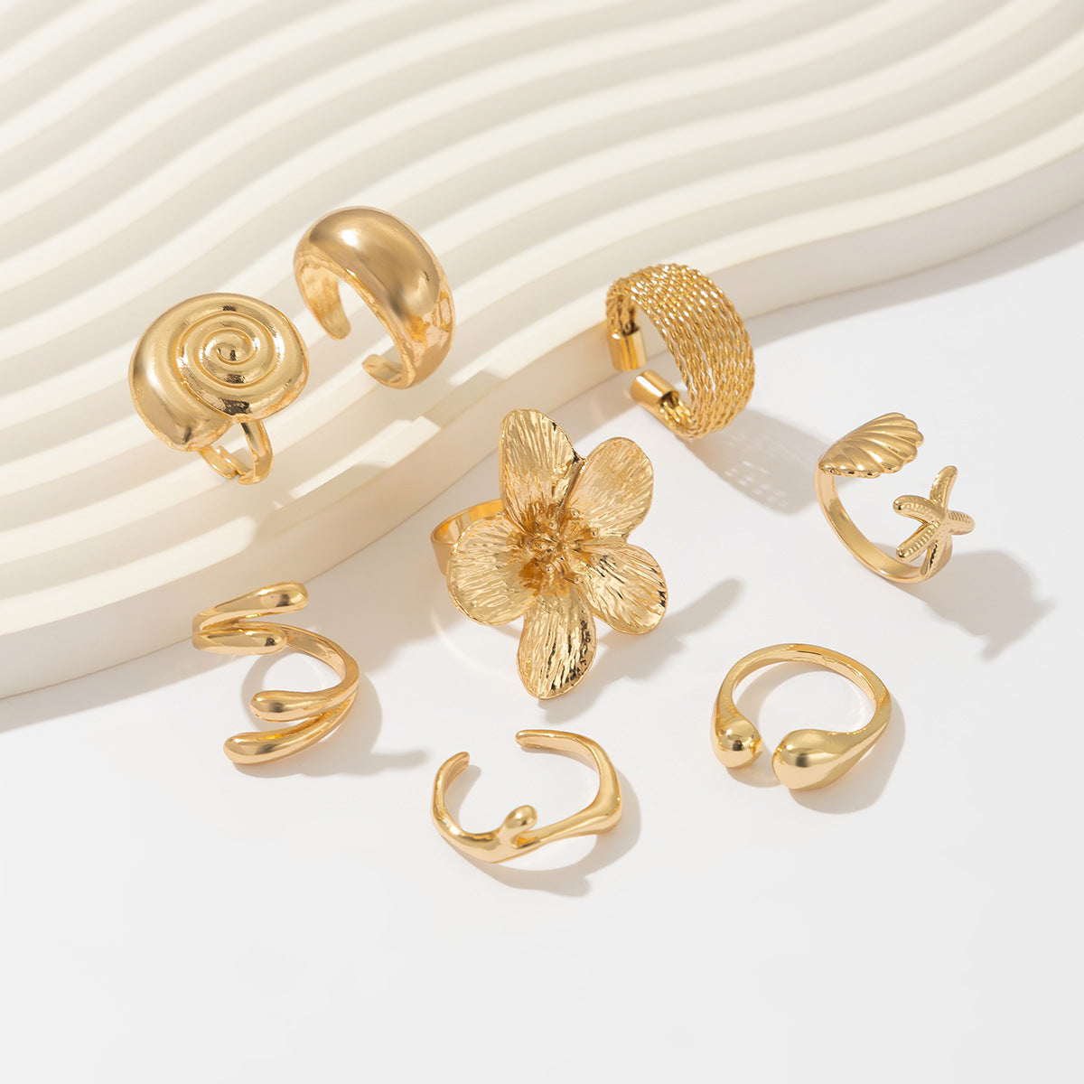 Maximalistic Finger Ring Sets (Golden) - 8pcs (full set adjustable)