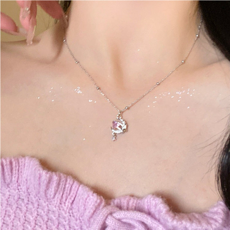 Pink zircon pendant moon