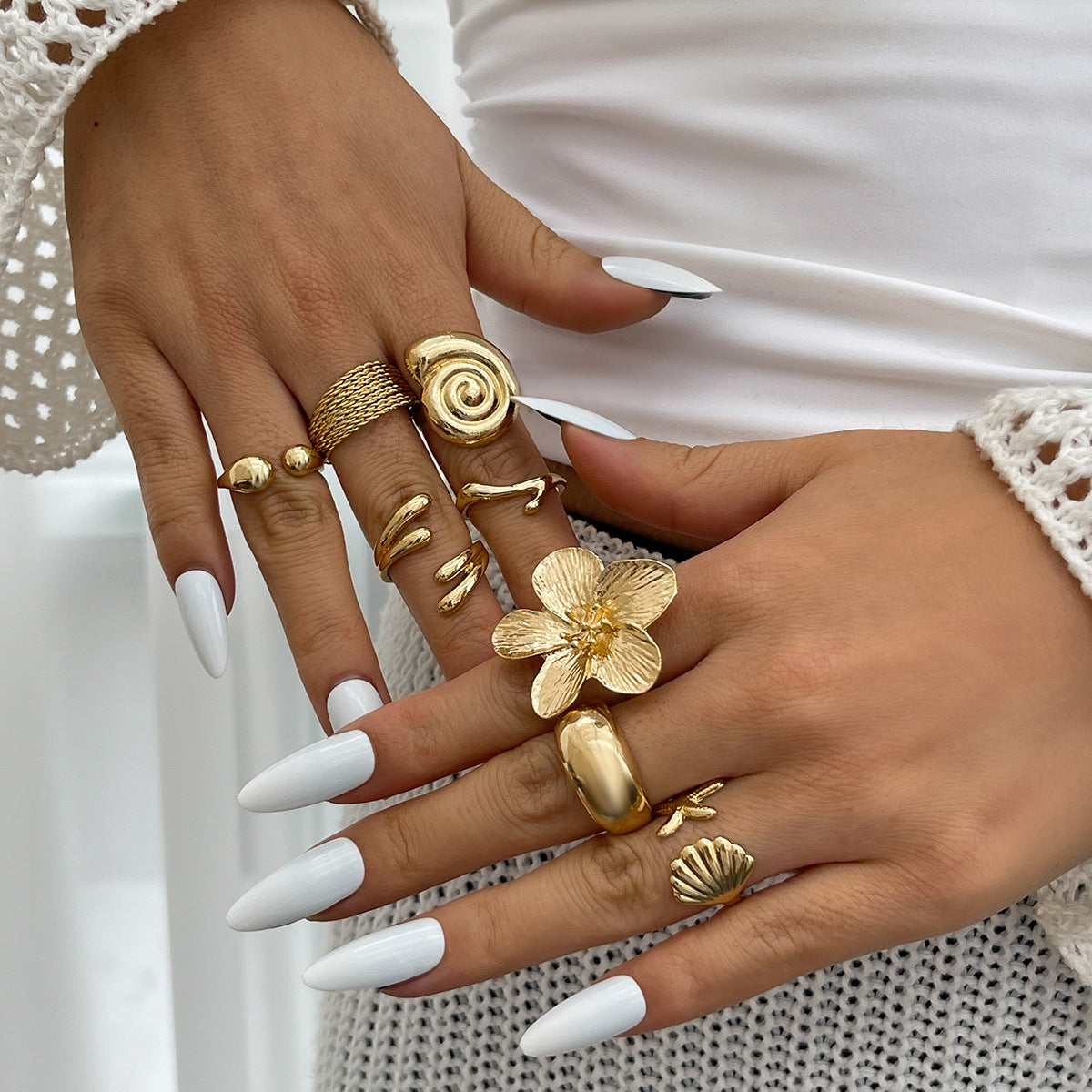 Maximalistic Finger Ring Sets (Golden) - 8pcs (full set adjustable)