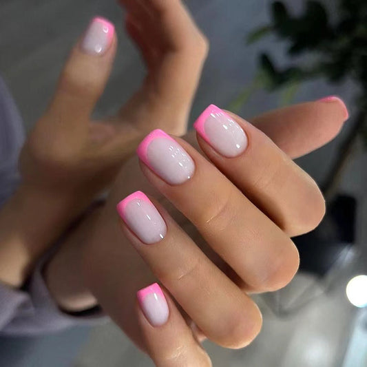 Wearable Pink French Manicure False Nails
