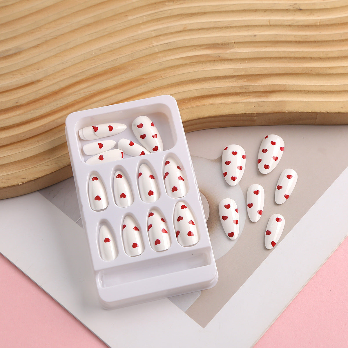 French Heart-Print Detachable Nail