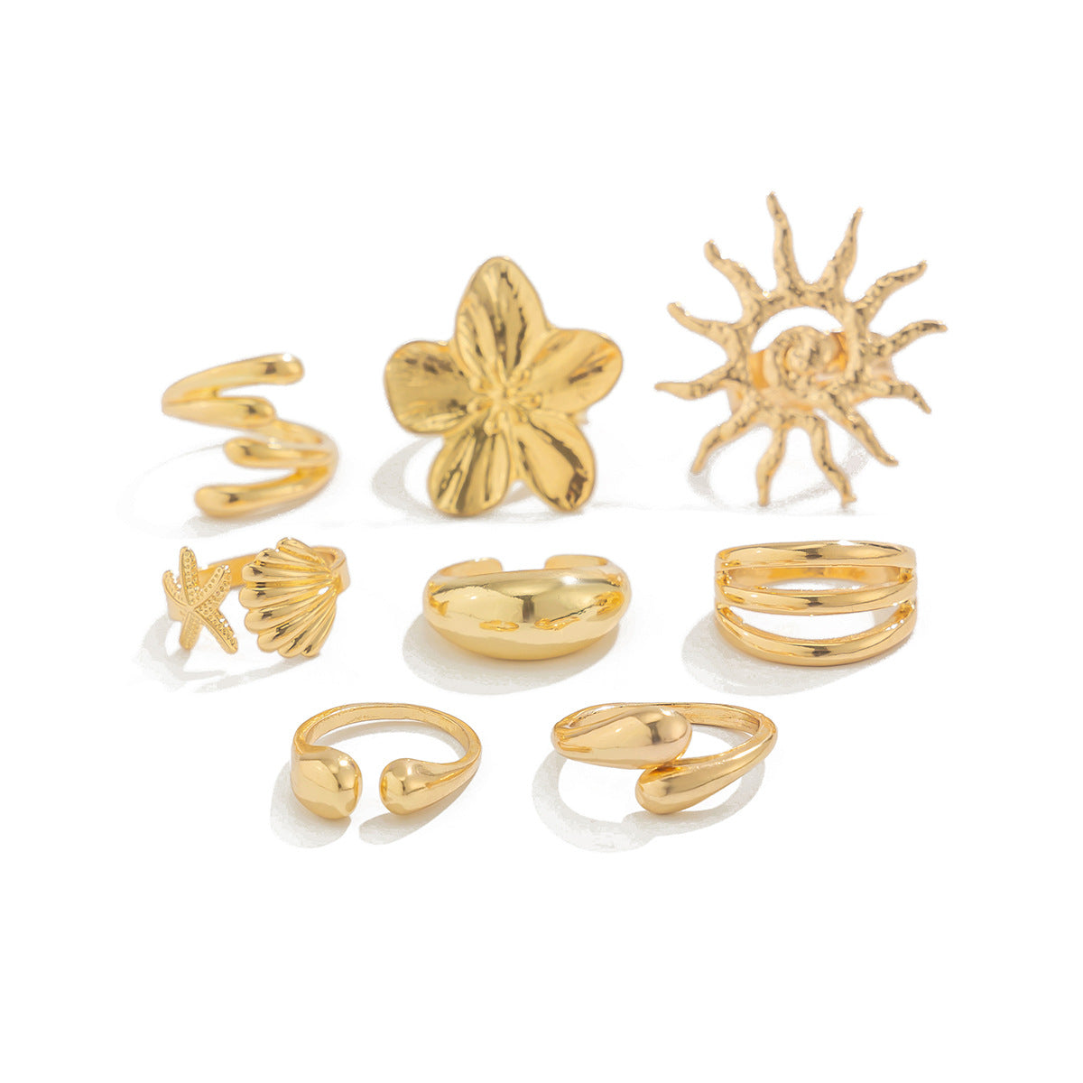 Maximalistic Finger Ring Sets (Golden) - 8pcs (Full set adjustable)