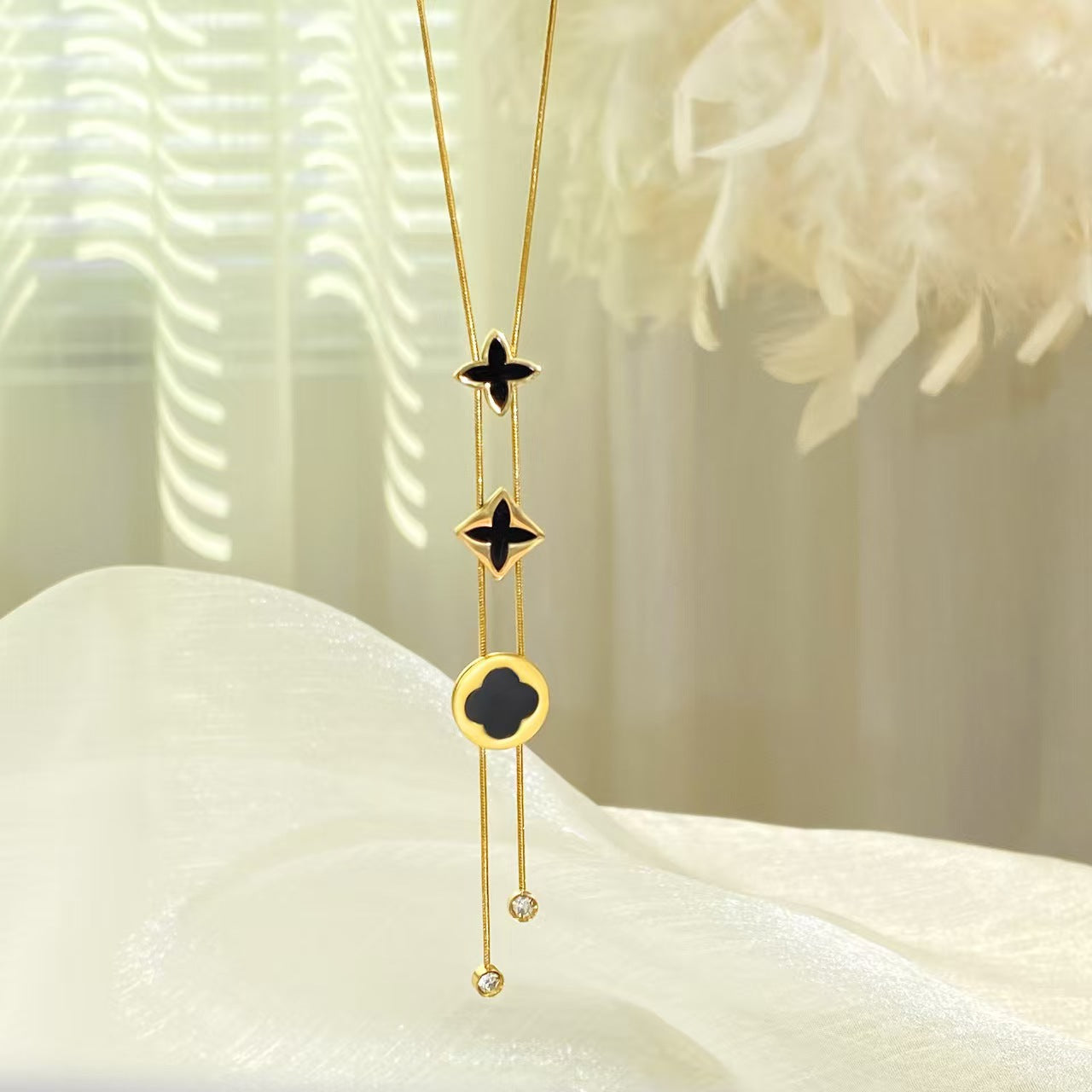 Black - Four-Leaf Clover Necklace