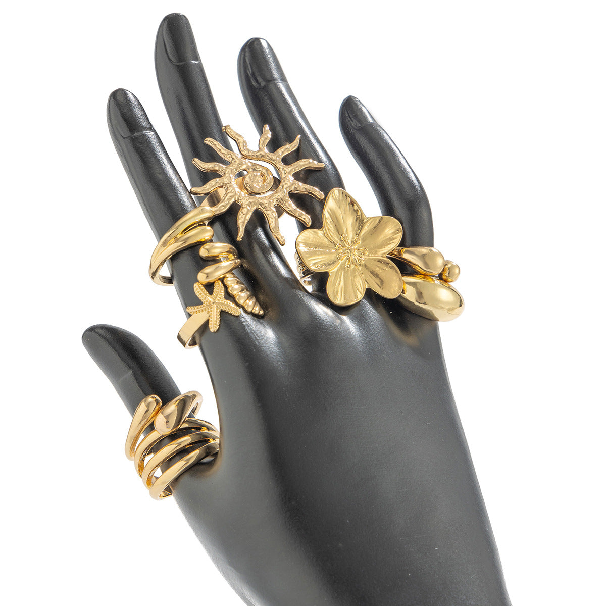 Maximalistic Finger Ring Sets (Golden) - 8pcs (Full set adjustable)