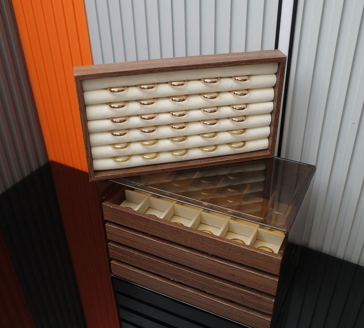 Walnut Wood Grain Vintage Dressing Table Box