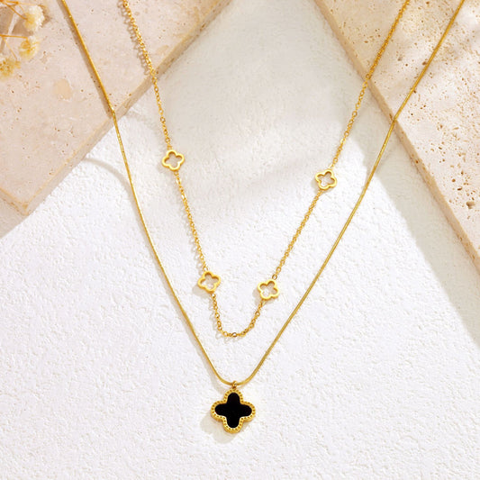 Double-layered Four-Leaf Necklace