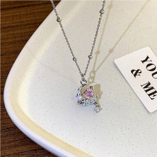 Pink zircon pendant moon